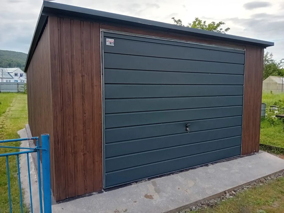 Garaż jednostanowiskowy 4x6 m Dach jednospadowy, Brama uchylna, Drewno