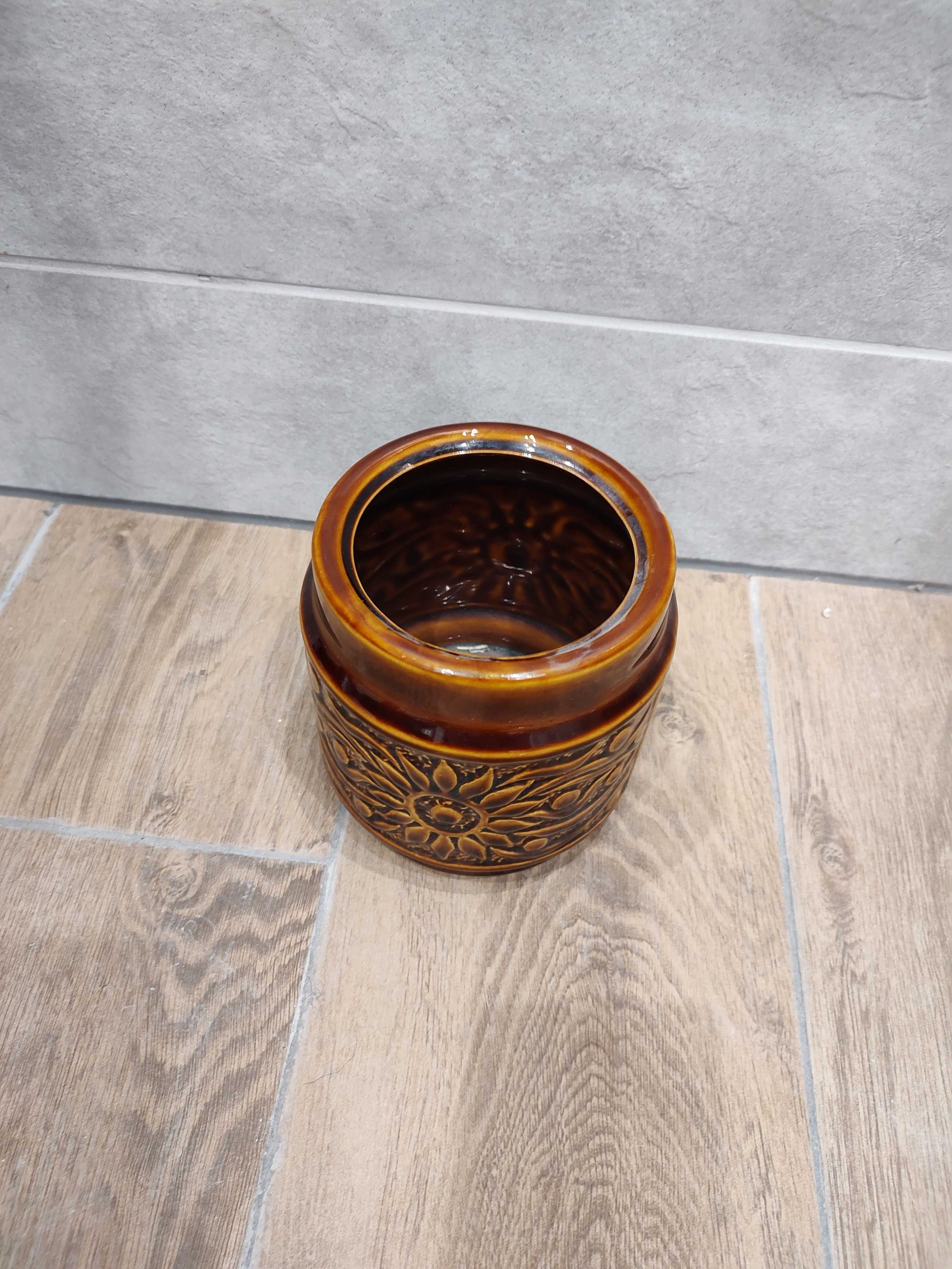 Starodawny Wazon pojemnik brązowy porcelit made in Poland rzeczy prl