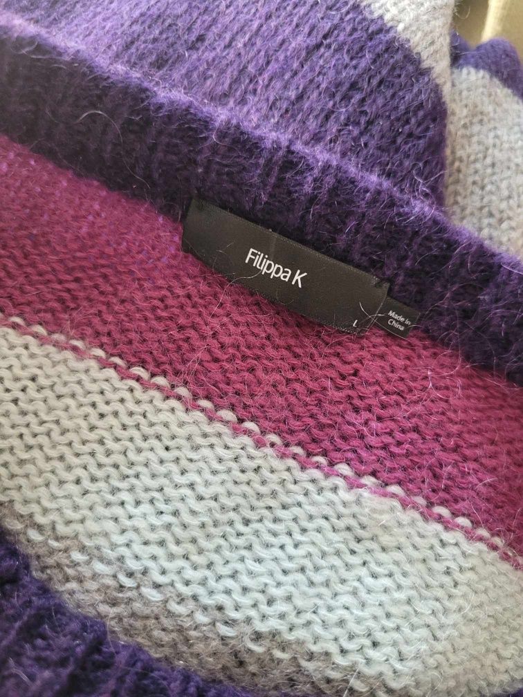 Kolorowa wełniana sukienka w paski długi sweter premium Filippa K