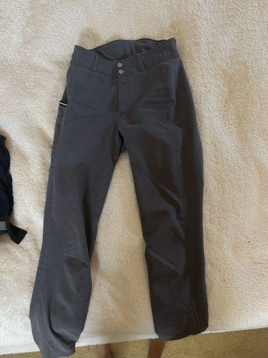 Bryczesy damskie HKM szare rozmiar (14lat,170cm) z lejem sylikonowym
