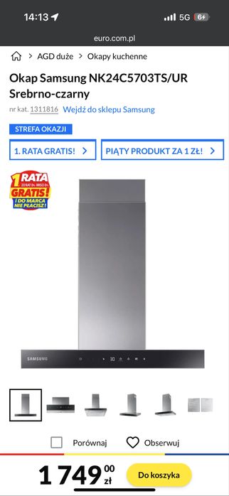 Nowy, fabrycznie zapakowany okap 60cm Samsung NK24C5703TS gwarancja