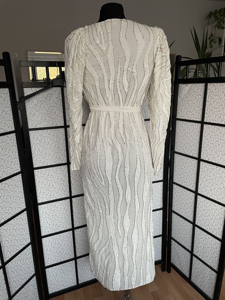 cekinowa sukienka midi kopertowa pasek  32 xxs 34 xs asos luxe