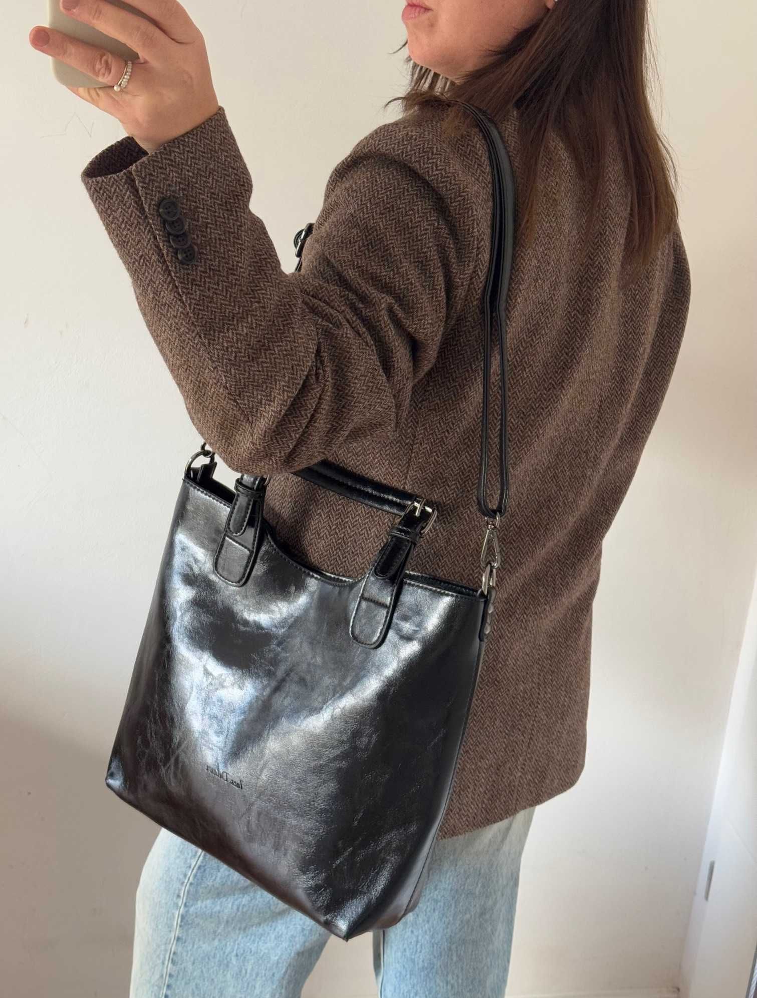 Ines Delaure torebka shopper czarna zarka duża