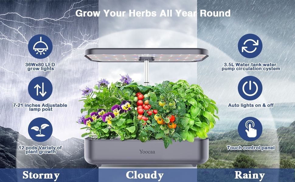 Yoocaa 12 Hydroponics Grow System uprawy 12 hydroponicznej, 49 cm LED