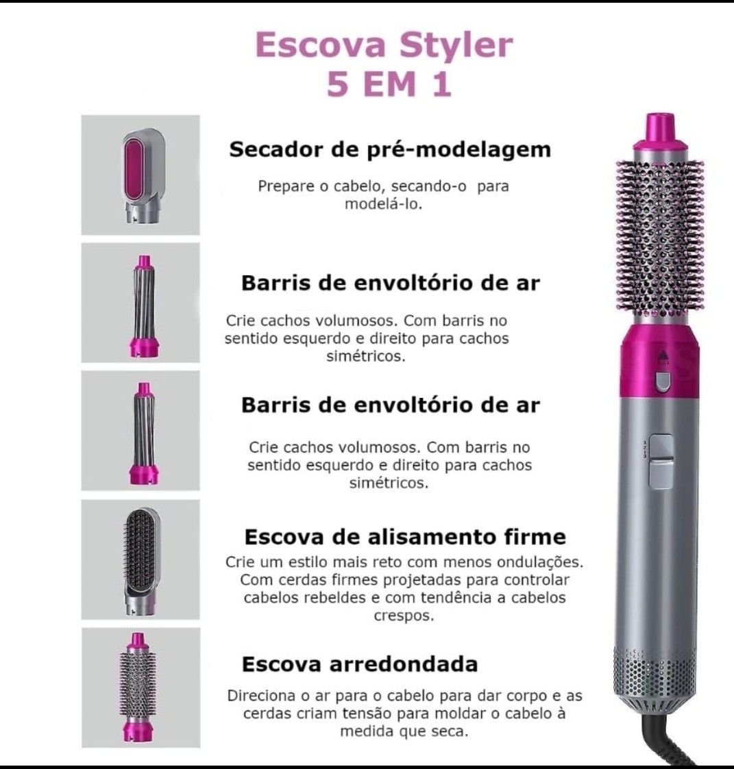 Escova de ar quente 5 em 1