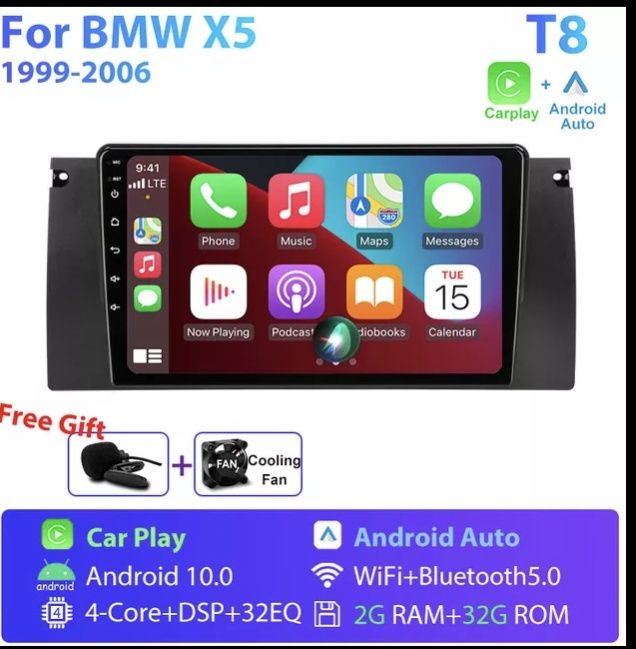 В наявності!Автомагнітола 2/32GB (CarPlay, Android Auto) BMW 5 E39 X5