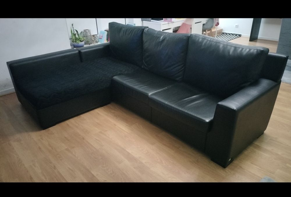 Sofá chaise longue de napa com 3 lugares