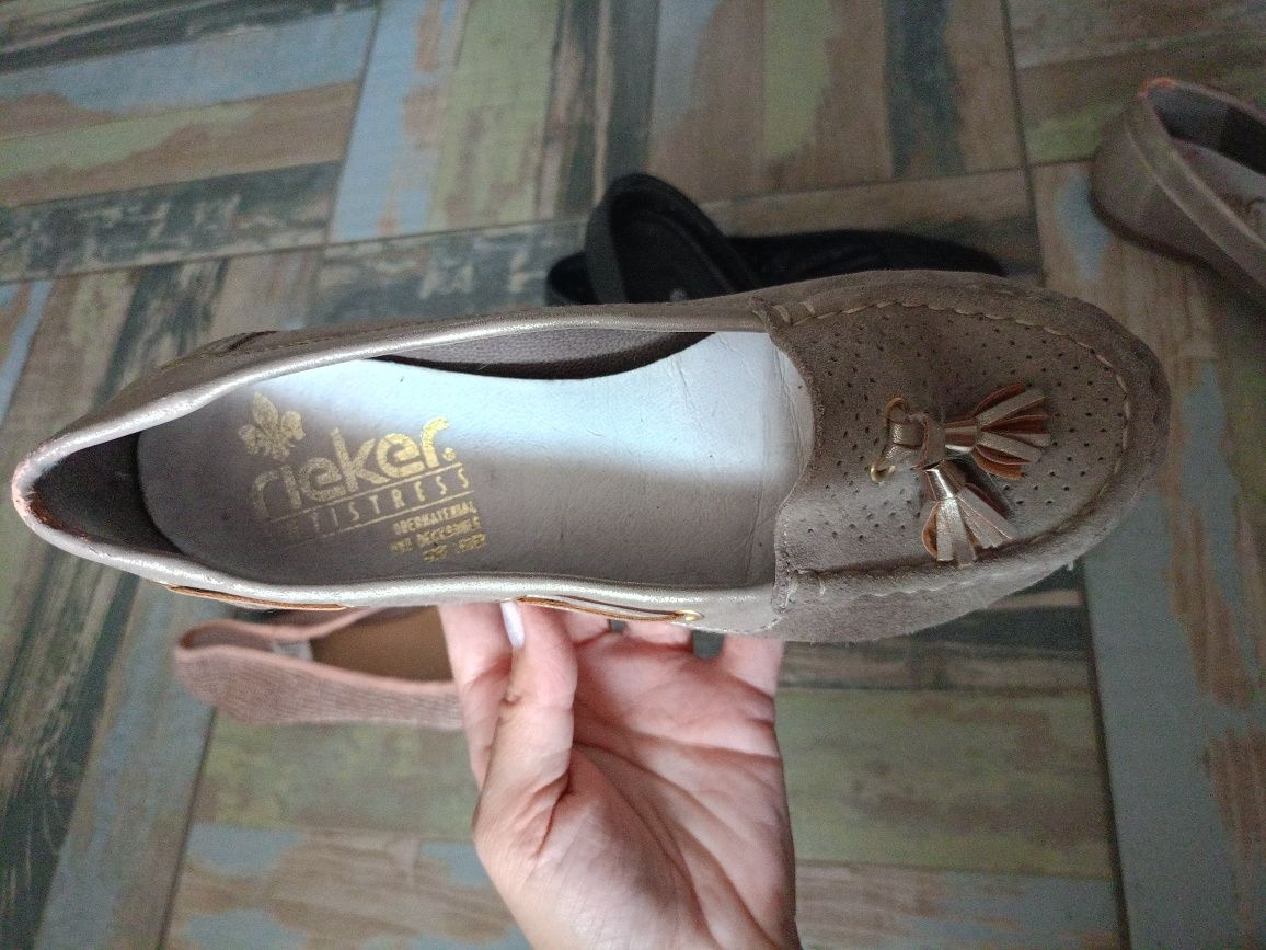 Buty damskie mokasyny Rieker, baleriny Ecco