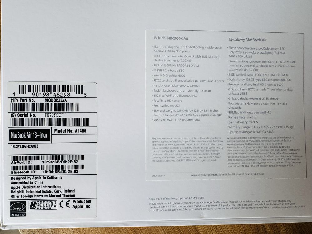 MacBook Air 1TB 8GB i5 Intel RAM SSD 2017