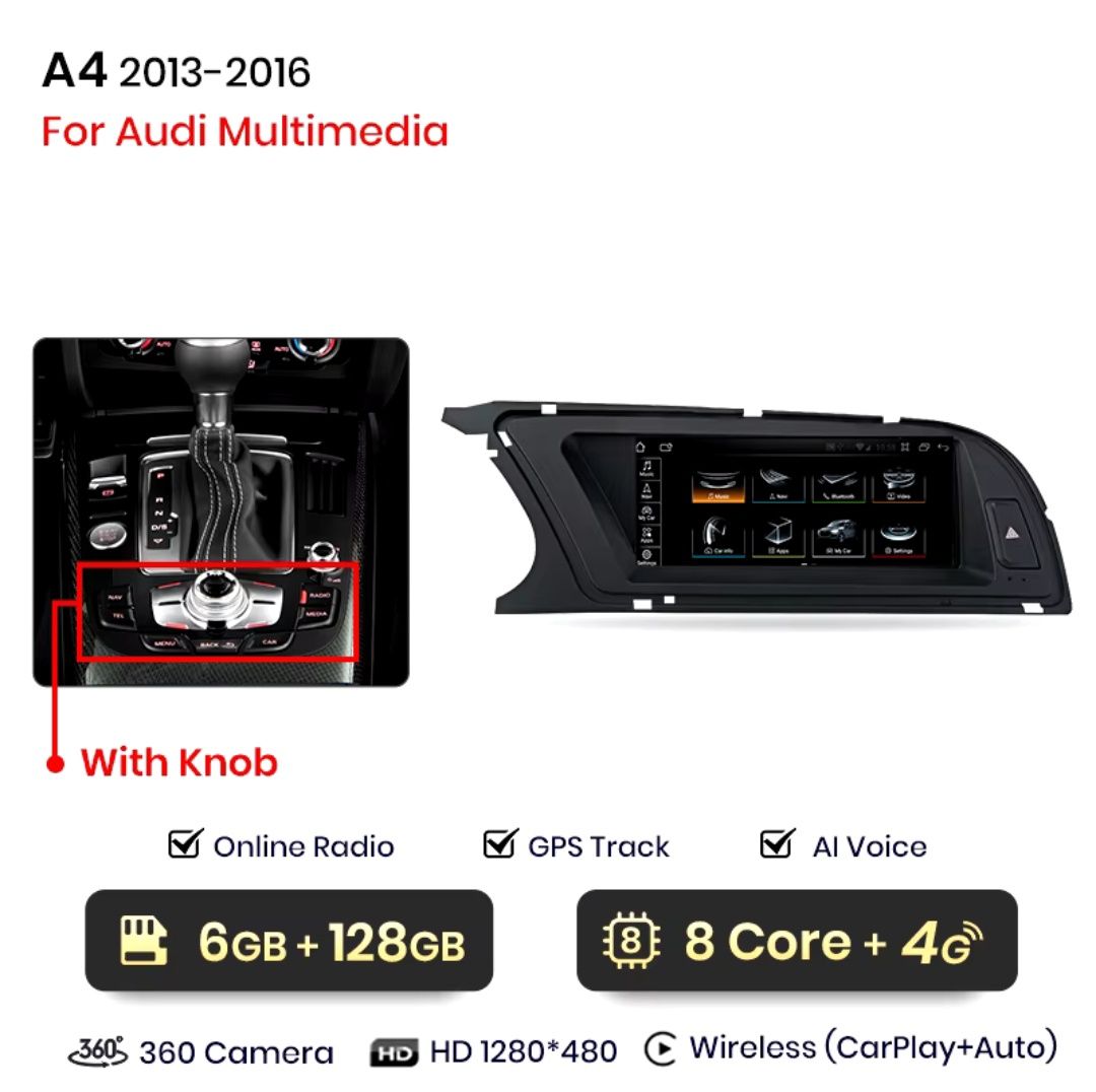 Rádio 8,8" Android Audi A4 de 2013-16 Carplay GPS Knob 6/128GB 8-core