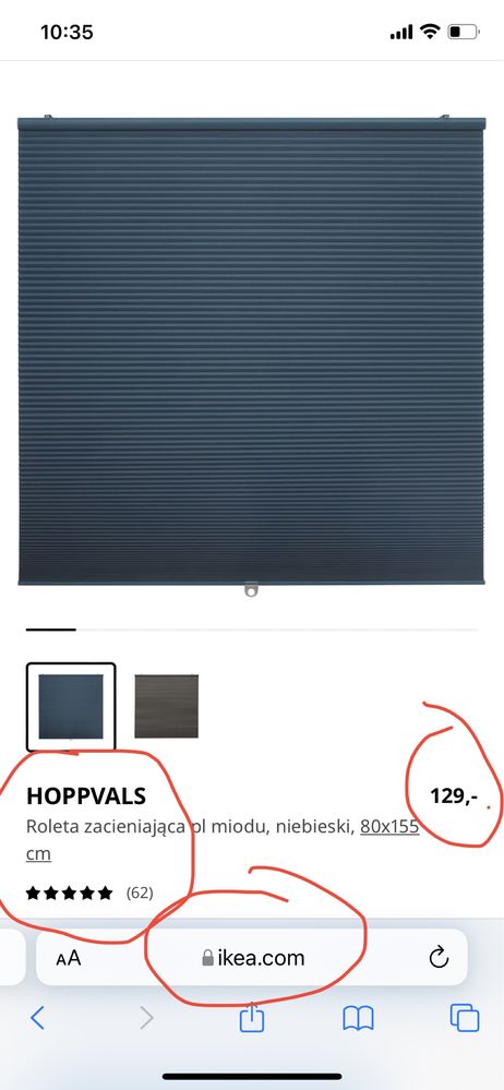 Ikea HOPPVALS Roleta zacieniająca