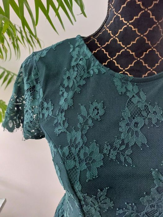 Butelkowa zieleń, sukienka koronka, na wesele,na imprezę, Mohito, r.36