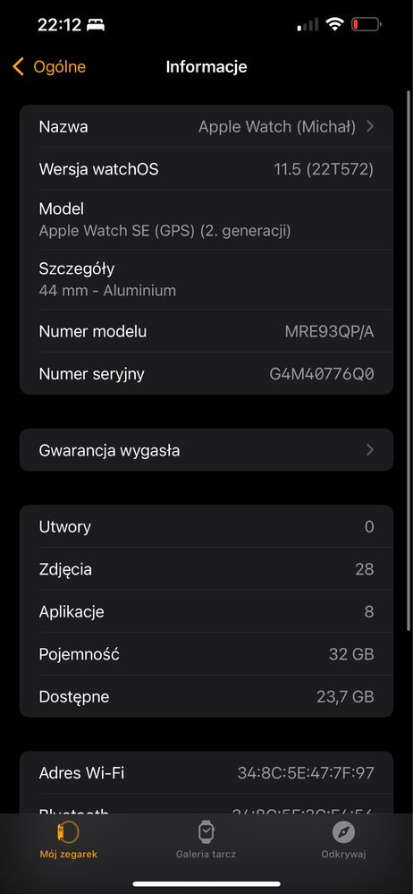 j. NOWY Apple Watch SE 2gen GPS 44mm koperta z aluminium A2723 MRE93QP