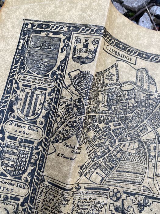 Stara mapa Cambridgeshire z 1610r, autentyczna replika na pergaminie
