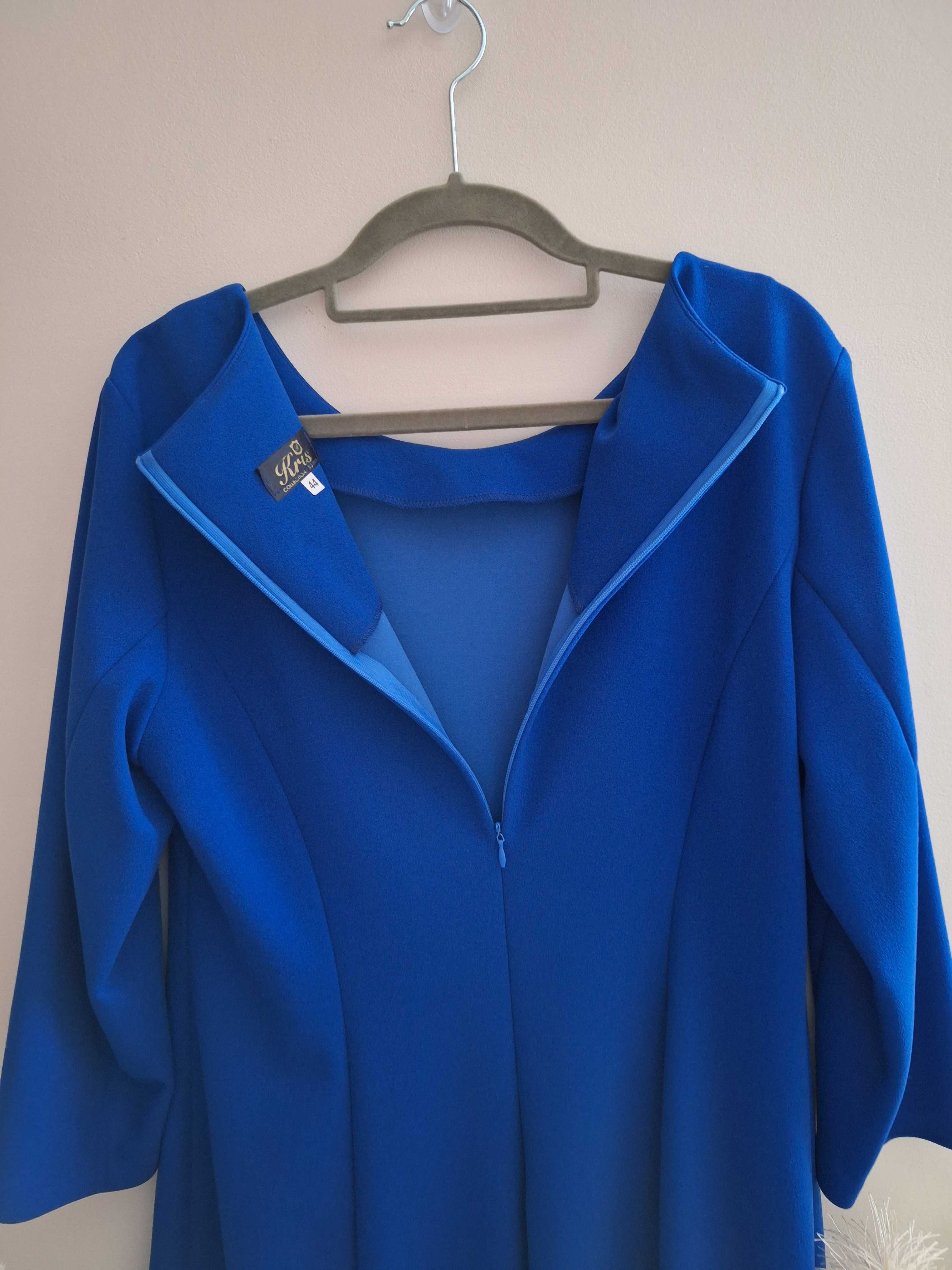 Sukienka chabrowa klasyczna prosta elegancka 3/4 rękaw Kris XL (42)