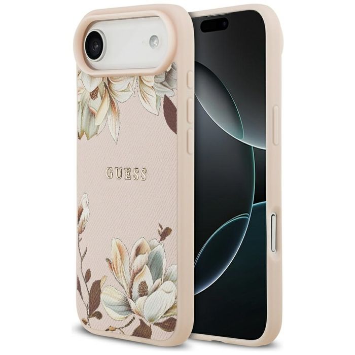 Etui GUESS Grained Flowers Logo MagSafe do Iphone 17 Air różowy