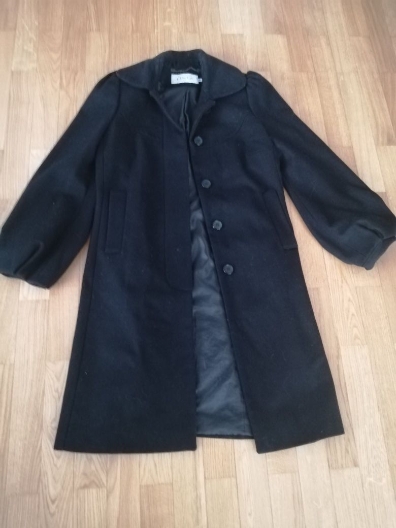 Wełniany płaszcz, czarny, jak nowy, 38, Linea