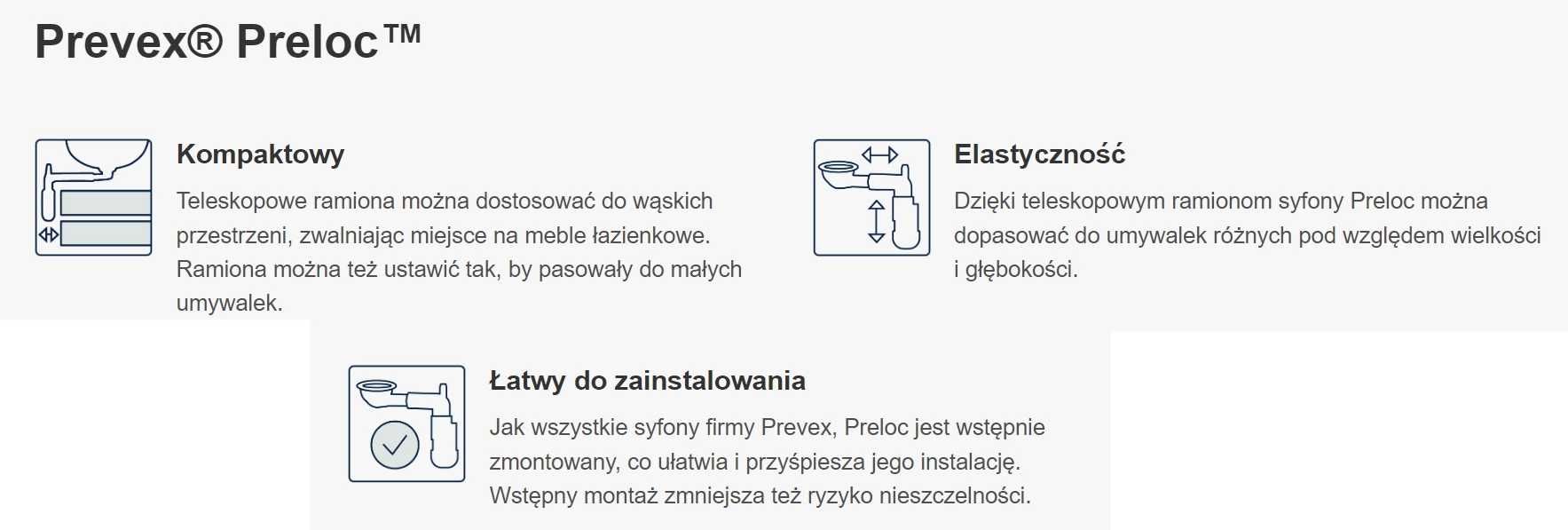 Syfon do umywalki biały przyścienny PREVEX