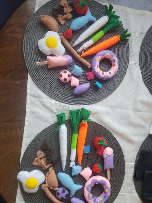 Zestaw jedzenie z filcu montessori dzieci kuchnia sklep gotowanie