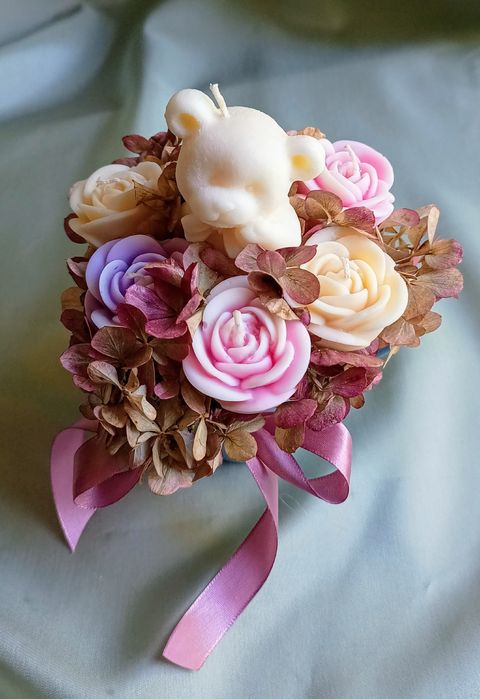 Świece sojowe z misiem w kubeczku ceramicznym