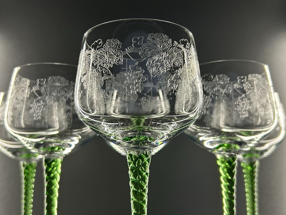 Набір келихів, бокалів 6 од., богемське скло, вінтаж, 50-60 рр.,