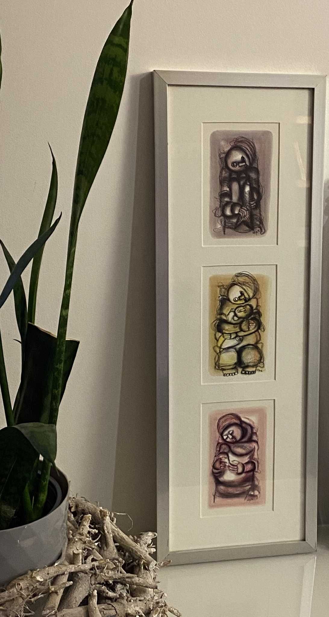 serigrafia sitodruk DANIEL SELEPE 3 obrazki rama szyba 58 x 20 cm