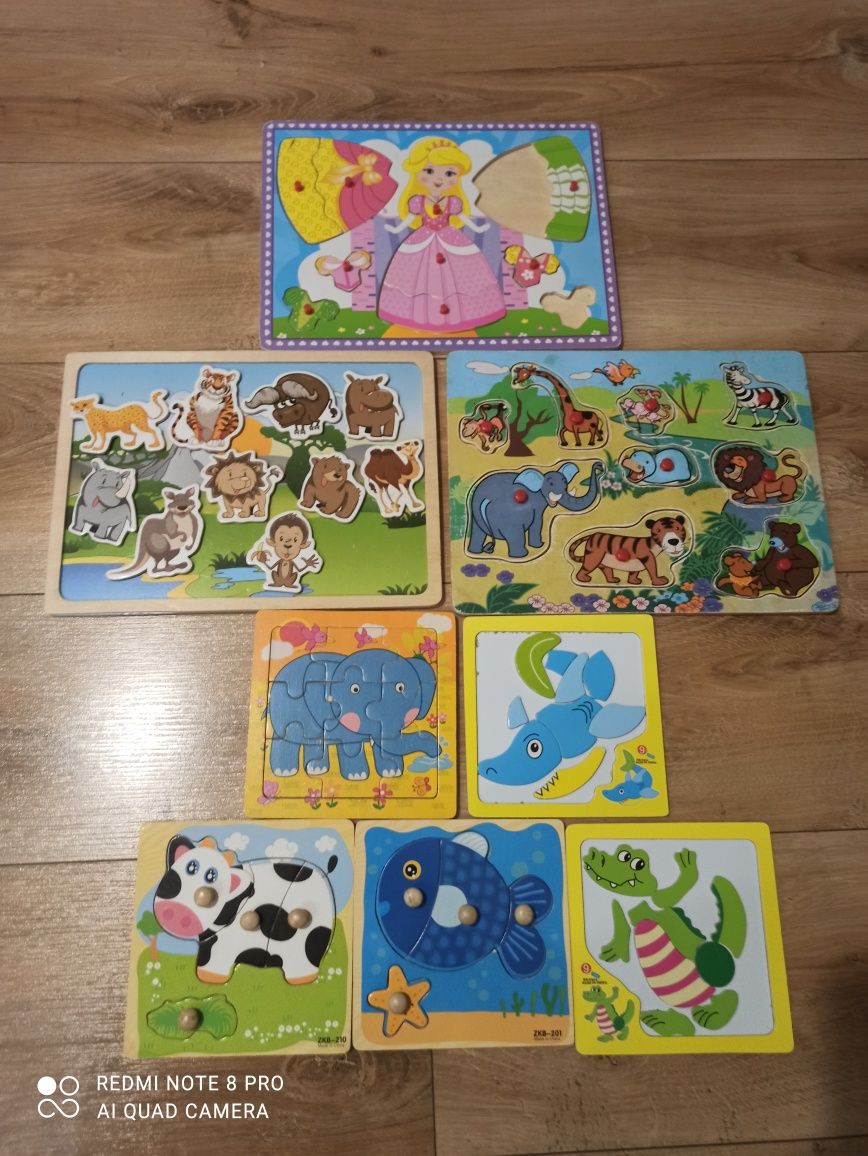 Układanki drewniane puzzle magnetyczne montessori