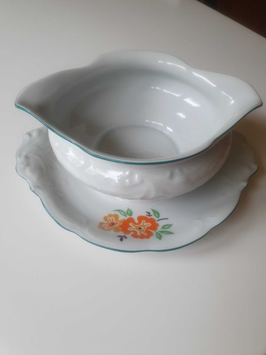 Sosjerka stary zestaw z pomarańczowym kwiatkiem PRL WAWEL