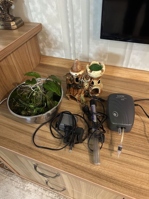 Продам набор для аквариум: фильтр, нагреватель, компрессор, растения