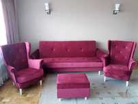 Kanapa rozkładana Sofa Komplet Fotel Uszak podnóżek Zestaw Glamour