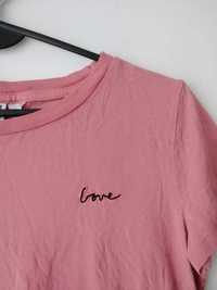 H&M brudny pudrowy róż koszulka t-shirt  top z nadrukiem napisem basic