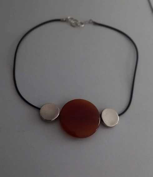 Śliczny naszyjnik, choker naturalny karneol srebro
