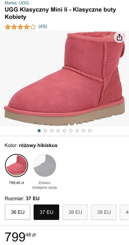 Ugg kozaki śniegowce W Classic Mini II r.  39 malinowe