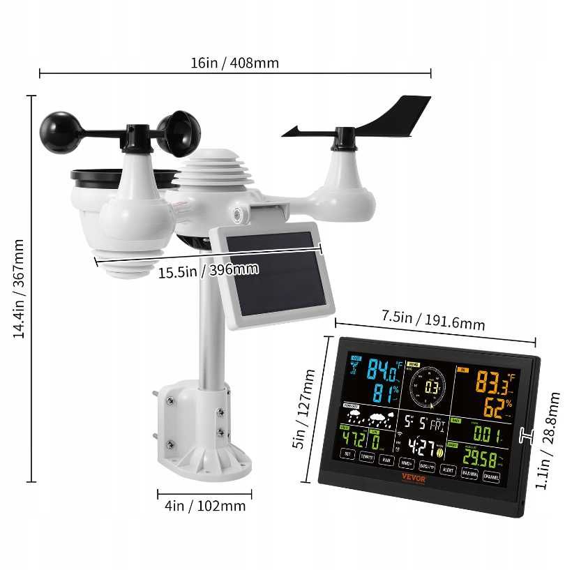 Profesjonalna stacja pogodowa WiFi 7-w-1 zasilane energią słoneczną