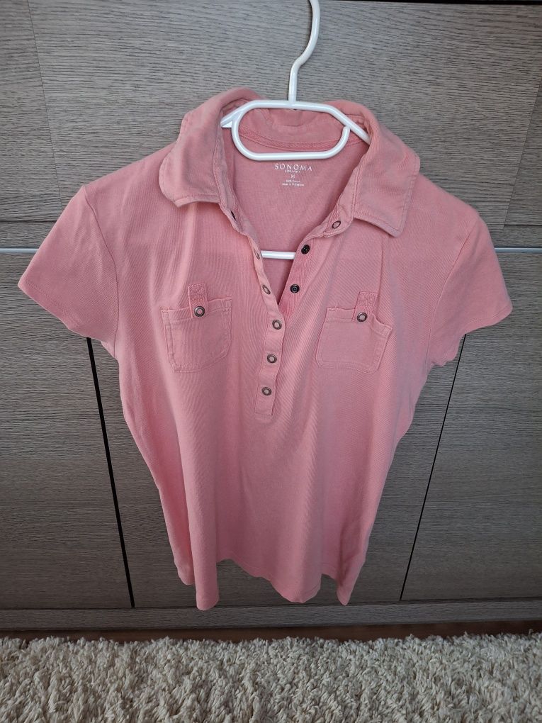 Różowa polówka z kieszeniami, tshirt damski, napy Sonoma