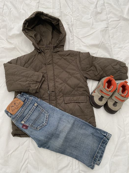 Conjunto menino 1-2 anos Parka, botas tenis, calcas