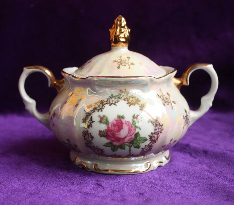 Сахарница Kala рисунок роза фарфор перламутр