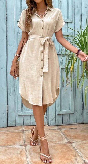 Karmelowa szmizjerka rozpinana sukienka koszulowa letnia Shein XS