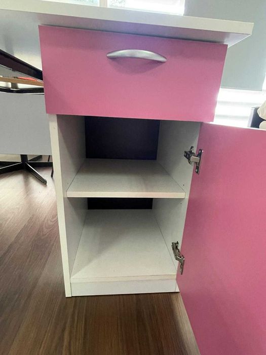 Secretária branca e cor-de-rosa para escritório ou estudo 140x57x75