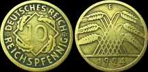Moeda de 10 Reichspfennig - 1924 - Alemanha - Muldenhütten