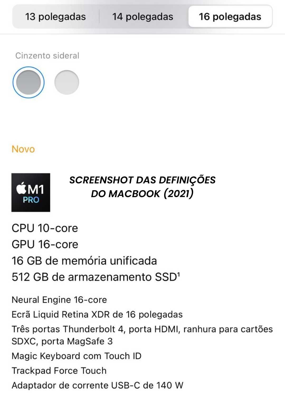 MacBook Pro 16' 2021 (Praticamente novo!!)