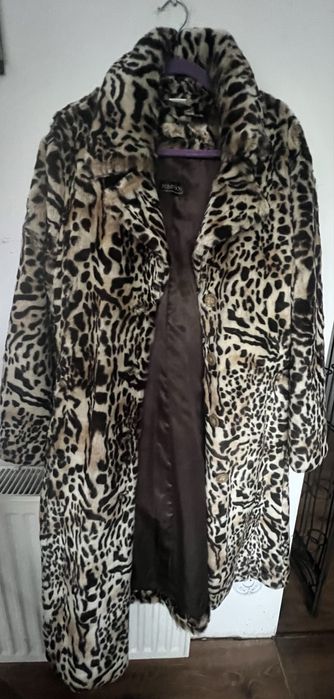 Długie futro 46 xxl w panterkę cętki leopard sztuczne lekkie