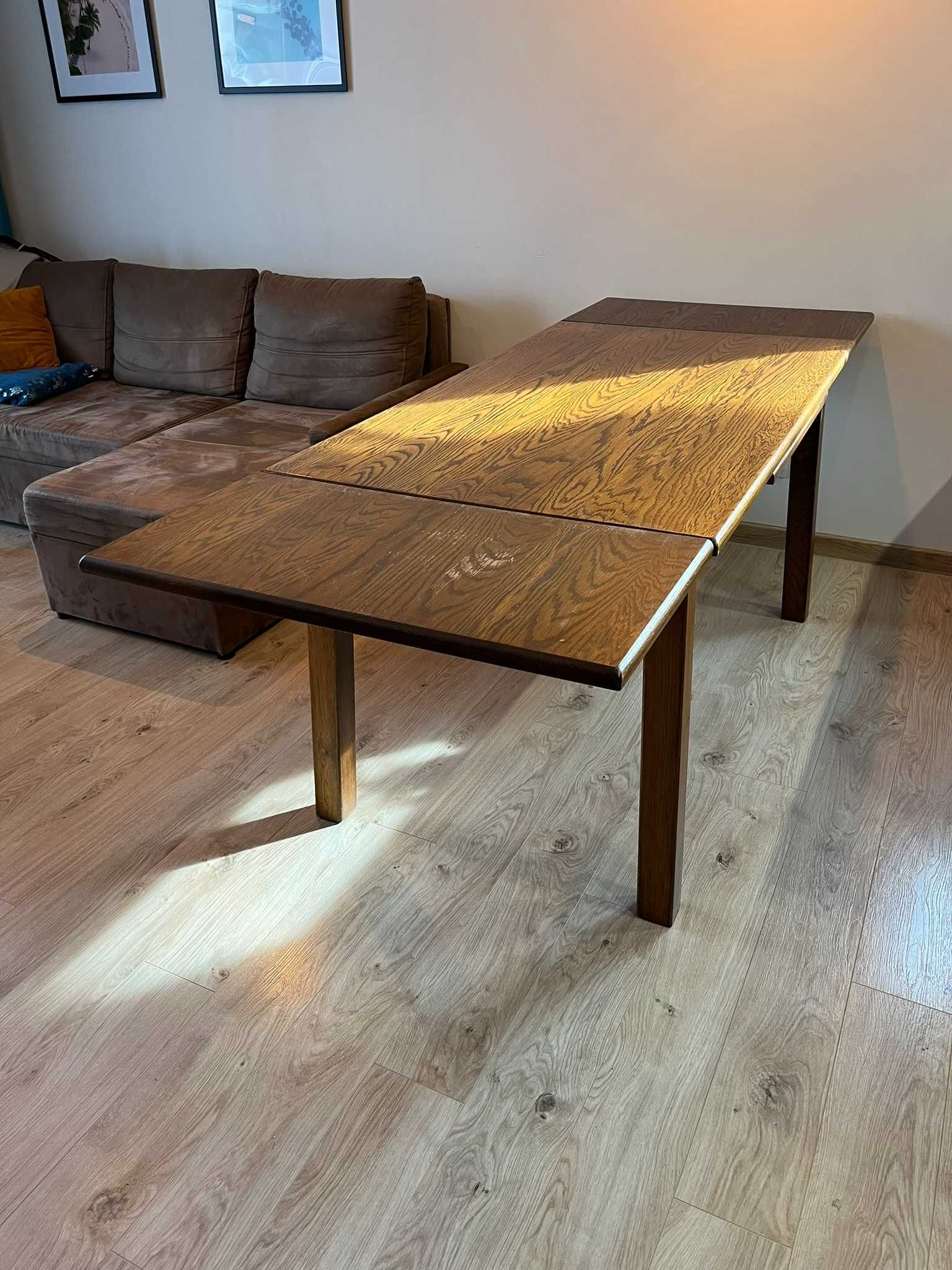 Stół drewniany rozkładany + 4 krzesła drewniane / dębowe