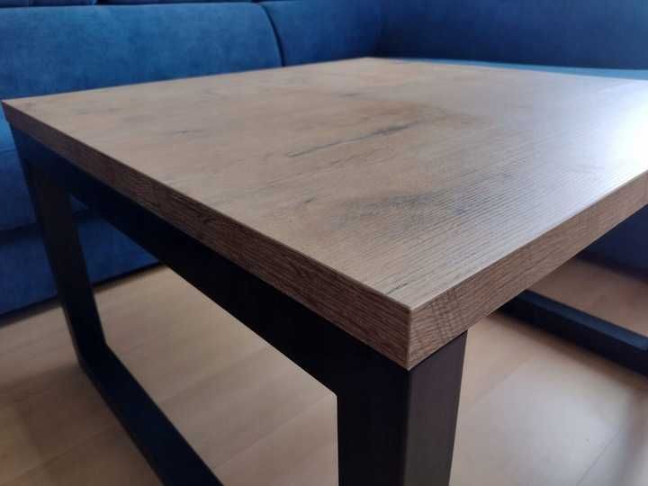 Duży stolik kawowy czarny loft dąb lancelot kwadrat 80 cm