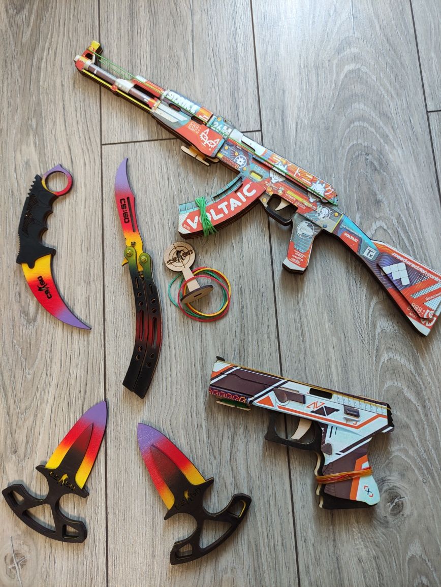 Преміум набір дерев'яні ножі, іграшковий автомат Азімов пістолет КС:ГО