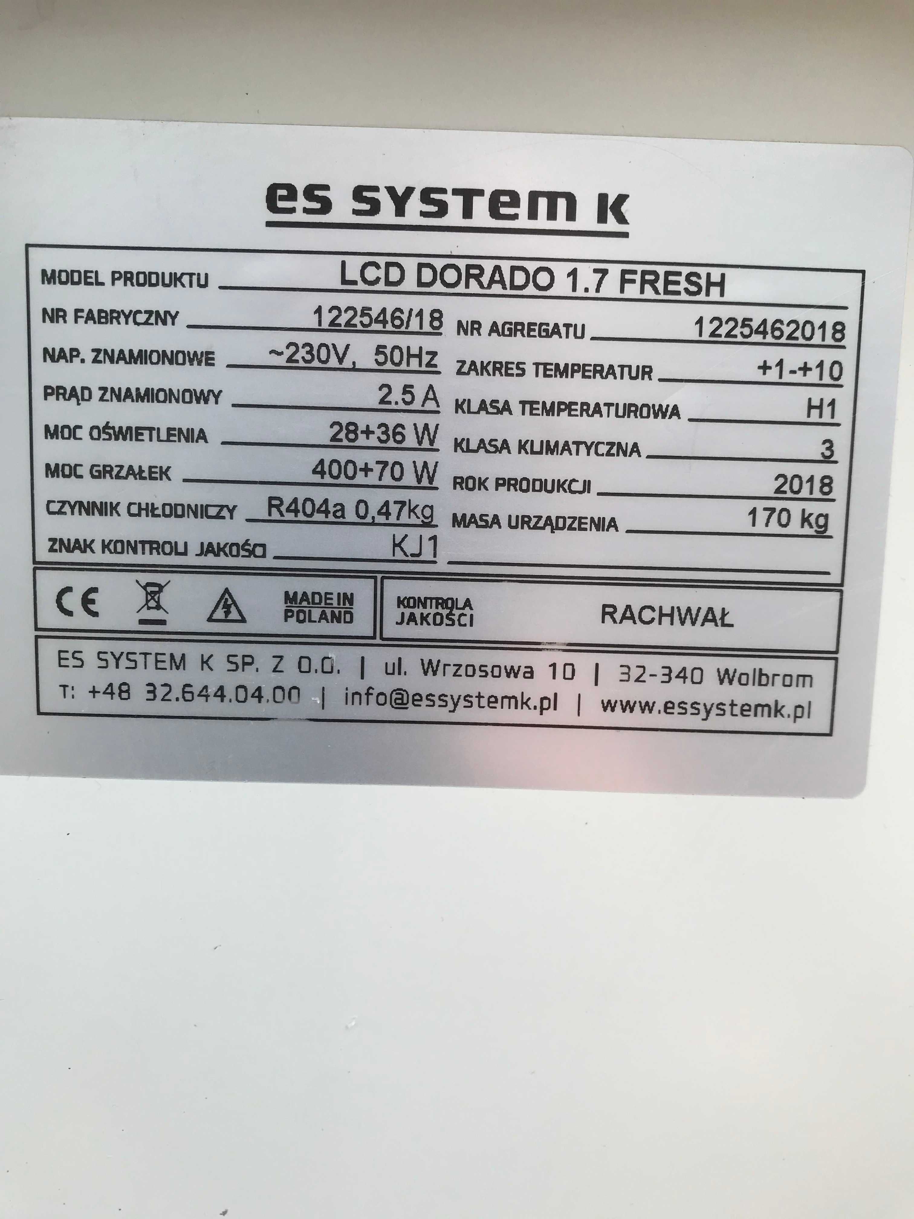 Lada witryna chłodnicza ES SYSTEM K dł 1,7 m. 2018r i inne urządzenia.
