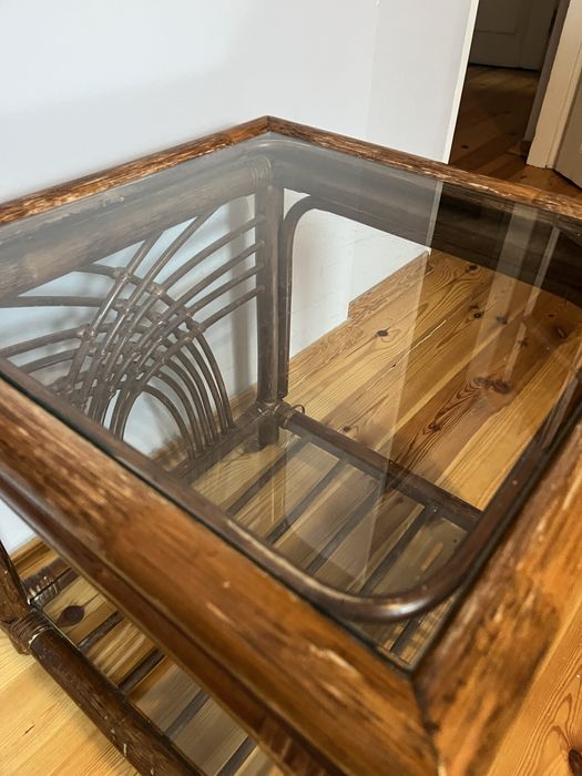 Stolik kawowy brązowy szklany stan dobry