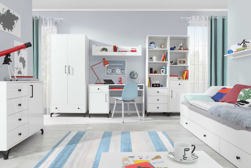 łóżko białe pojedyncze młodzieżowe Bergen 13 90x200 Biel Klasyczne