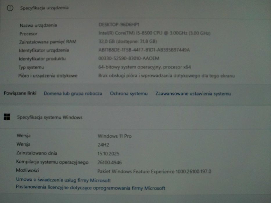 Procesor i5-8500, 8 gen. 3.00 - 4.10GHz, 6 rdzeni, 6 wątków, 9MB Cache