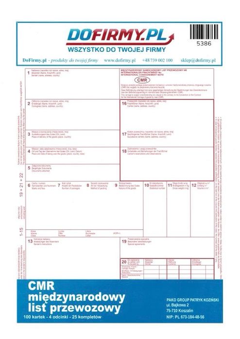Druki CMR Międzynarodowy List Przewozowy 100 kartek 4 odcinki | 28 szt